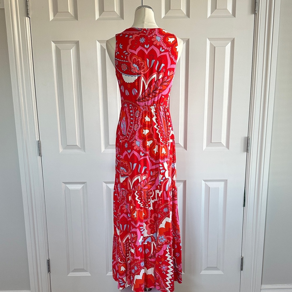Boden Sleeveless Paisley Jersey Maxi Dress Sylvia Flame Scarlet Tier Size 4 - Picture 8 of 17